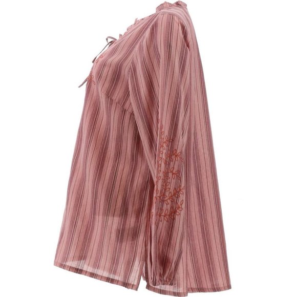 NWT LOGO BY LORI GOLDSTEIN STRIPED WOVEN EMBROIDERED BLOUSE BLUSH SMALL - Picture 3 of 9